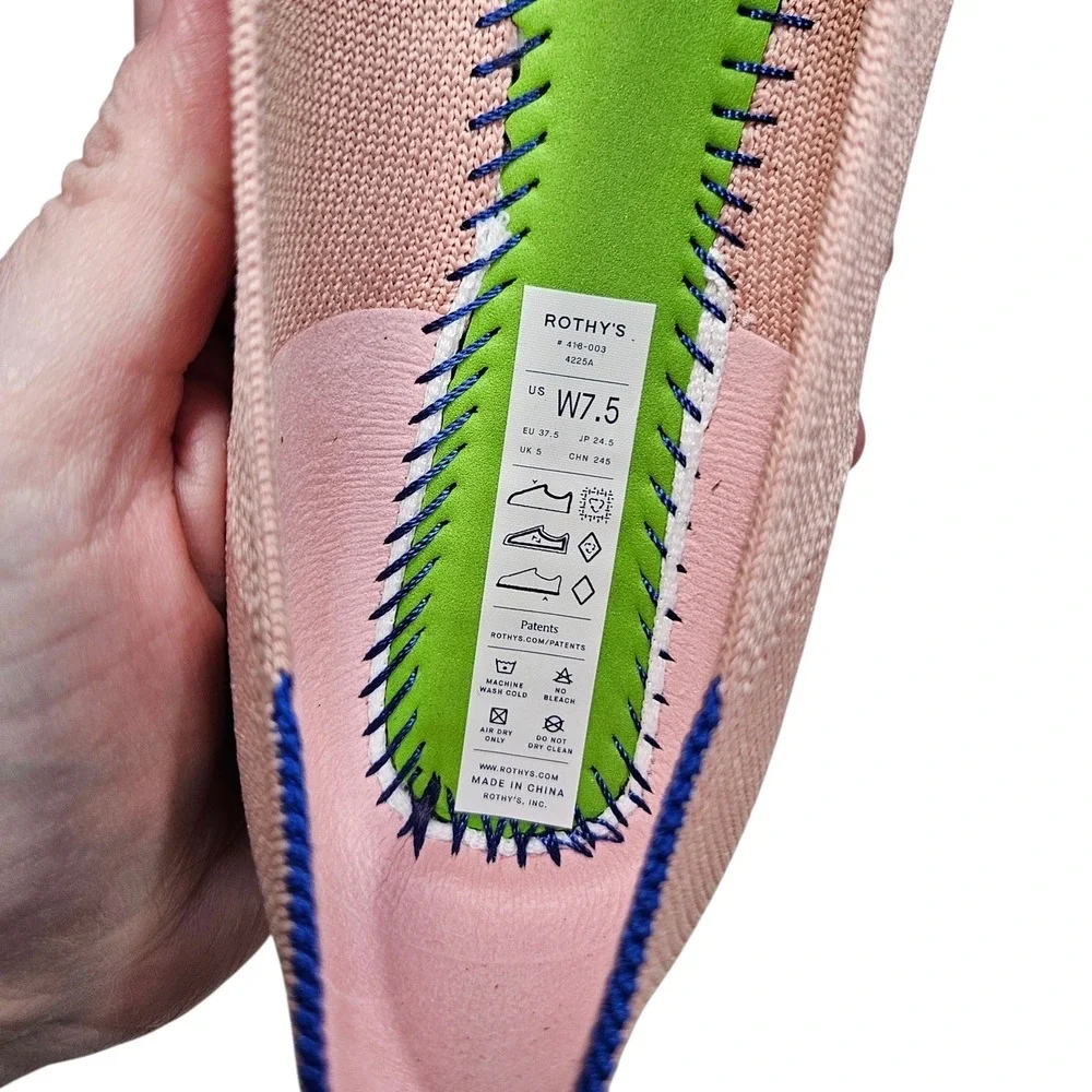 Rothy's The Knot Point Flats Womens 7.5 Pink Peony Knit Pointed Toe‎ Sustainable